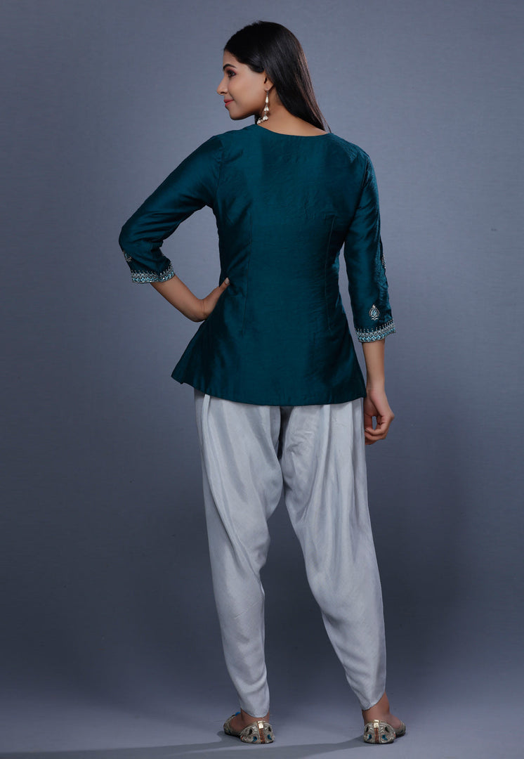 Teal Chanderi Peplum Salwar Kameez