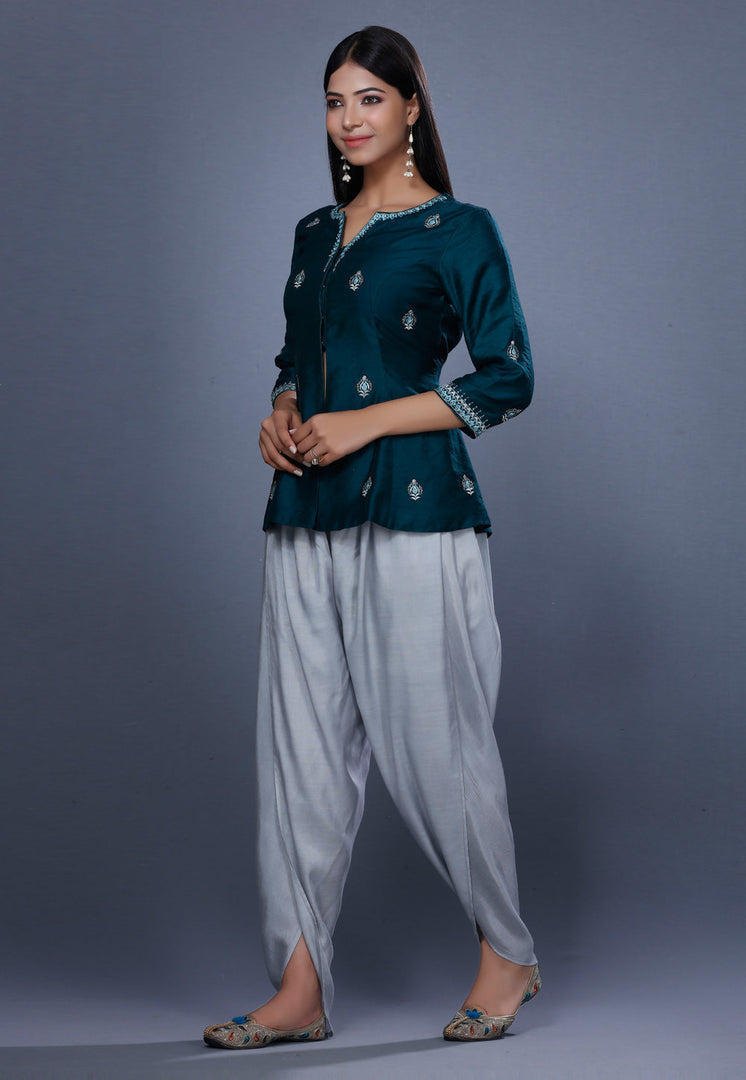 Teal Chanderi Peplum Salwar Kameez
