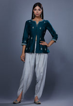 Load image into Gallery viewer, Teal Chanderi Peplum Salwar Kameez
