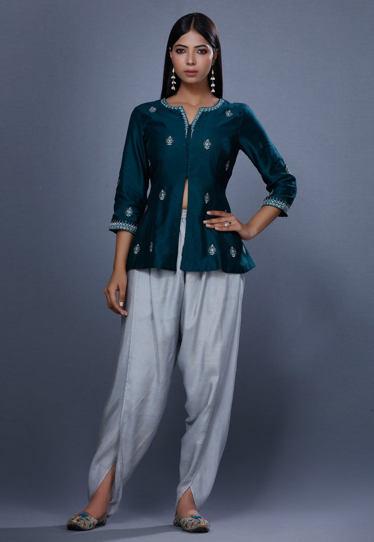 Teal Chanderi Peplum Salwar Kameez
