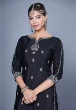 Load image into Gallery viewer, Black Raw Silk Pakistani Salwar Kameez
