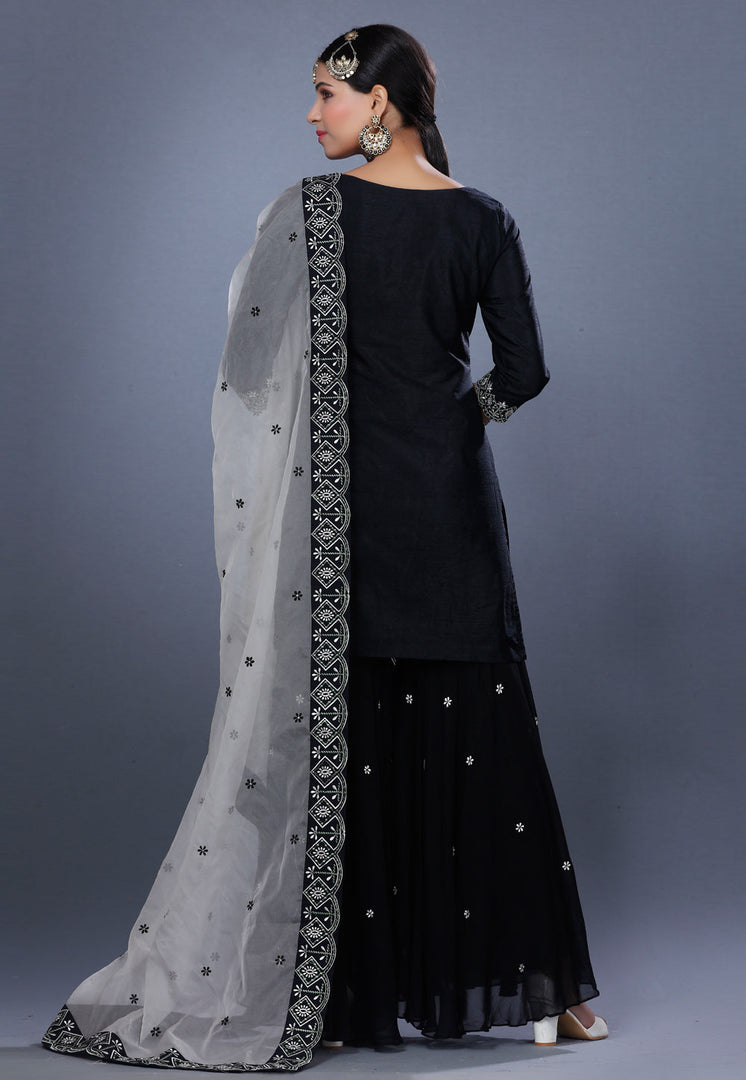 Black Raw Silk Pakistani Salwar Kameez