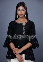 Load image into Gallery viewer, Black Chanderi Womens Peplum Suit
