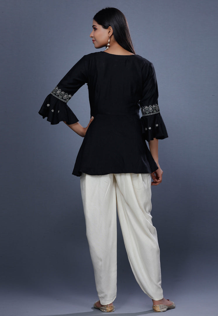 Black Chanderi Womens Peplum Suit