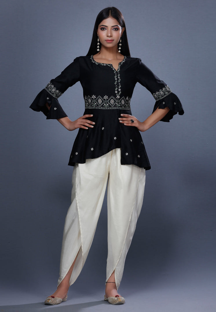 Black Chanderi Womens Peplum Suit