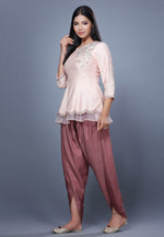 Load image into Gallery viewer, Light Pink Chanderi Peplum Suit For Ladies
