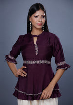Load image into Gallery viewer, Wine Muslin Peplum Suit
