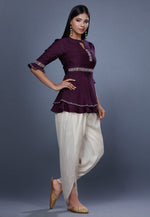 Load image into Gallery viewer, Wine Muslin Peplum Suit

