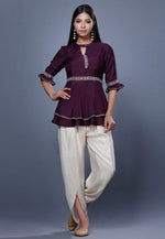 Load image into Gallery viewer, Wine Muslin Peplum Suit
