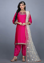 Load image into Gallery viewer, Magenta Art Silk Handwork Punjabi Suit
