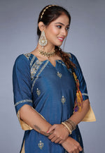 Load image into Gallery viewer, Navy Blue Raw Silk Patiala Suit
