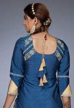Load image into Gallery viewer, Navy Blue Raw Silk Patiala Suit
