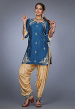 Load image into Gallery viewer, Navy Blue Raw Silk Patiala Suit
