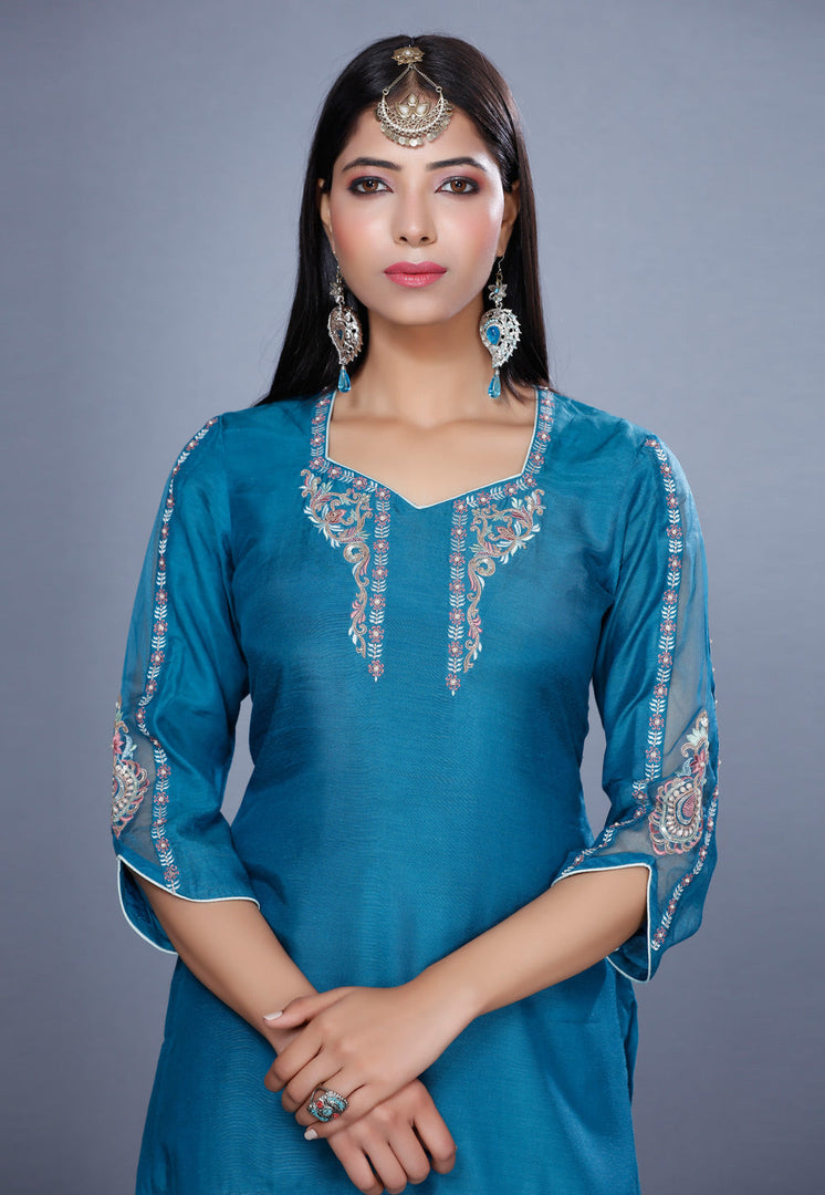 Teal Muslin Pakistani Sharara Suit