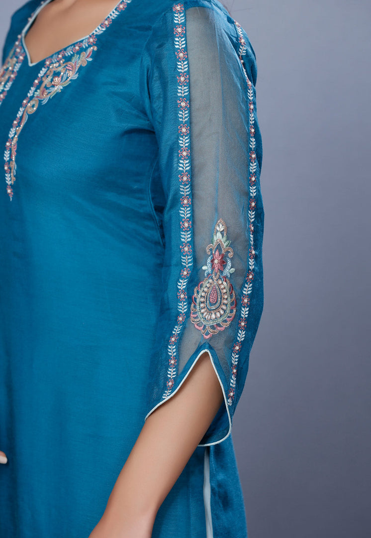 Teal Muslin Pakistani Sharara Suit