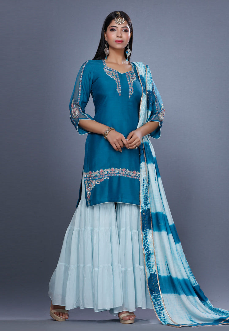 Teal Muslin Pakistani Sharara Suit