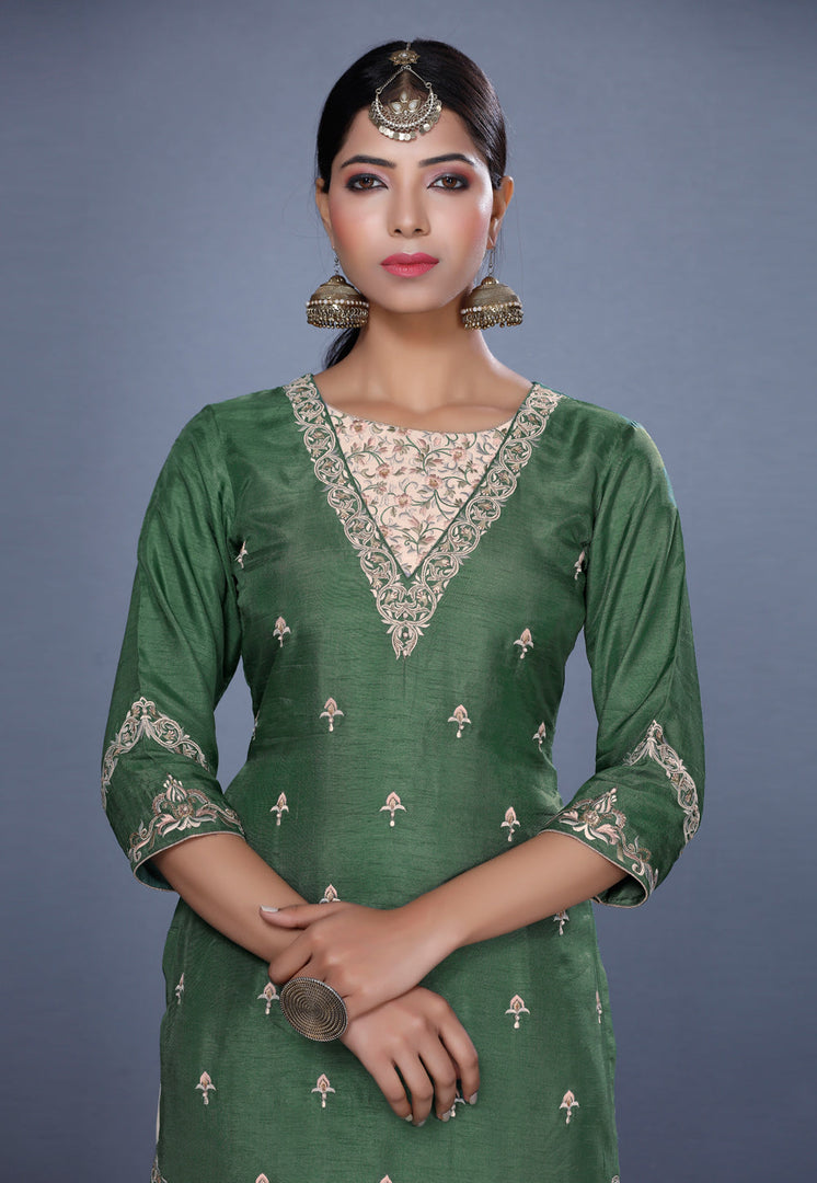 Green Silk Pakistani Suit