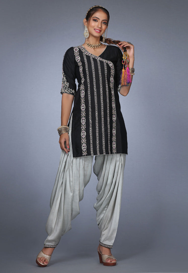 Black Raw Silk Patiala Suit