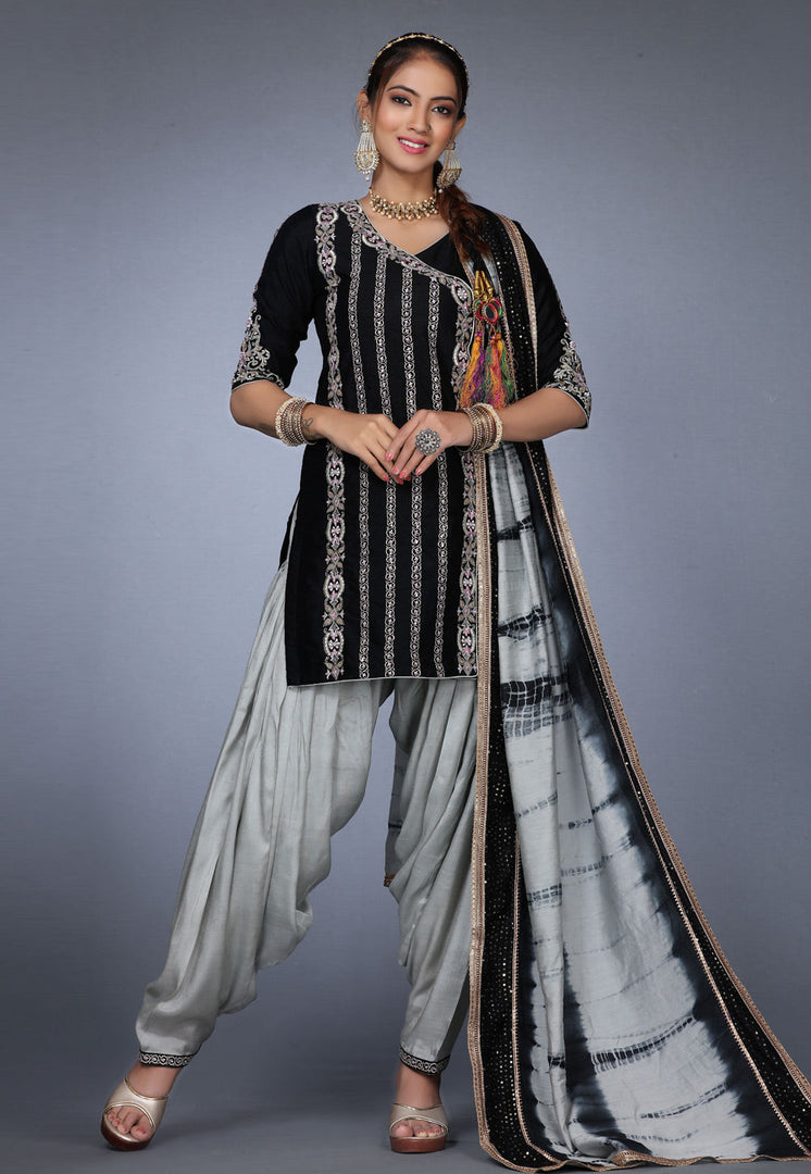 Black Raw Silk Patiala Suit