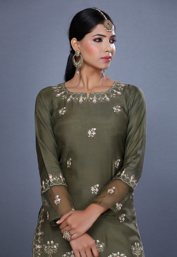 Camo Green Muslin Sharara Suit