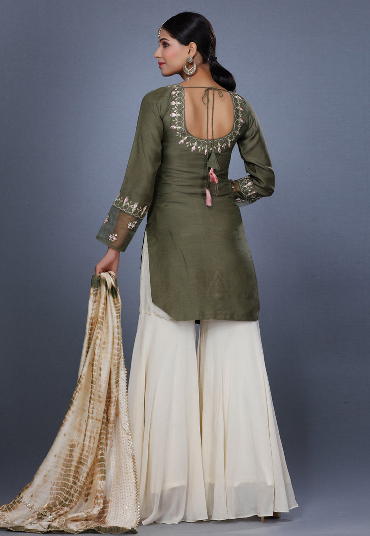 Camo Green Muslin Sharara Suit