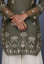 Load image into Gallery viewer, Camo Green Muslin Sharara Suit
