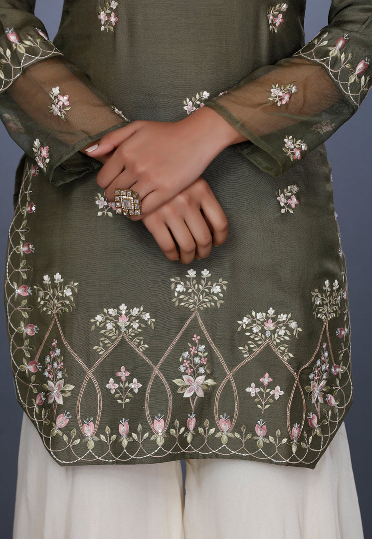 Camo Green Muslin Sharara Suit