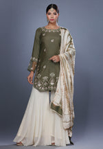 Load image into Gallery viewer, Camo Green Muslin Sharara Suit
