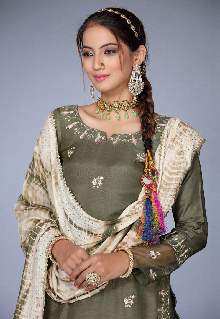 Camo Green Muslin Punjabi Suit
