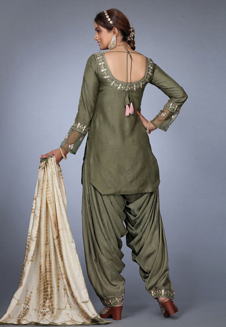Camo Green Muslin Punjabi Suit