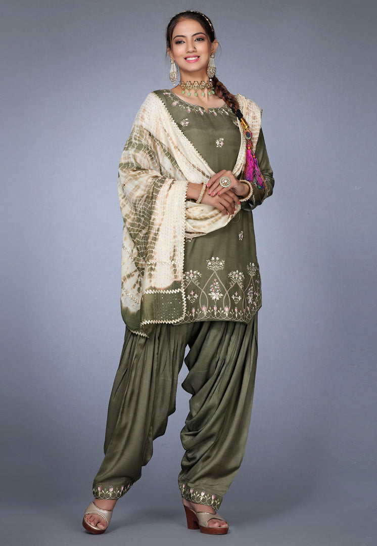 Camo Green Muslin Punjabi Suit