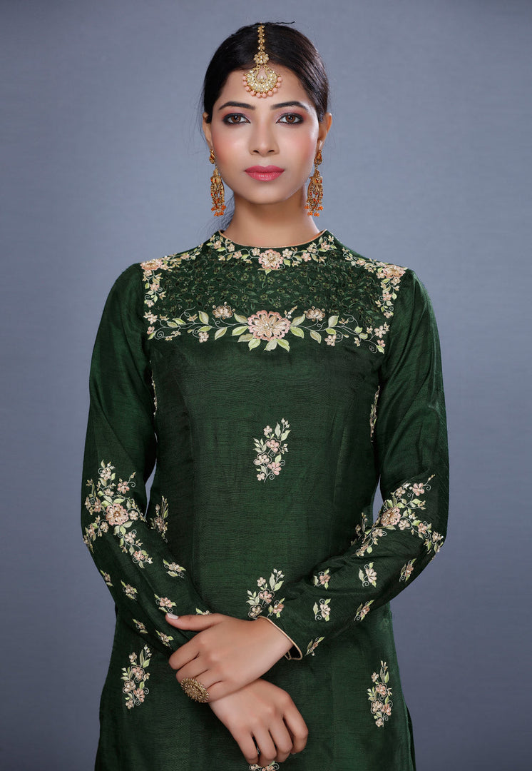 Green Silk Pakistani Sharara Suit