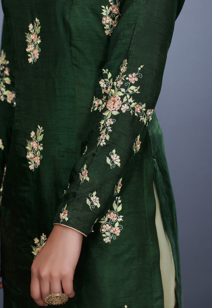 Green Silk Pakistani Sharara Suit
