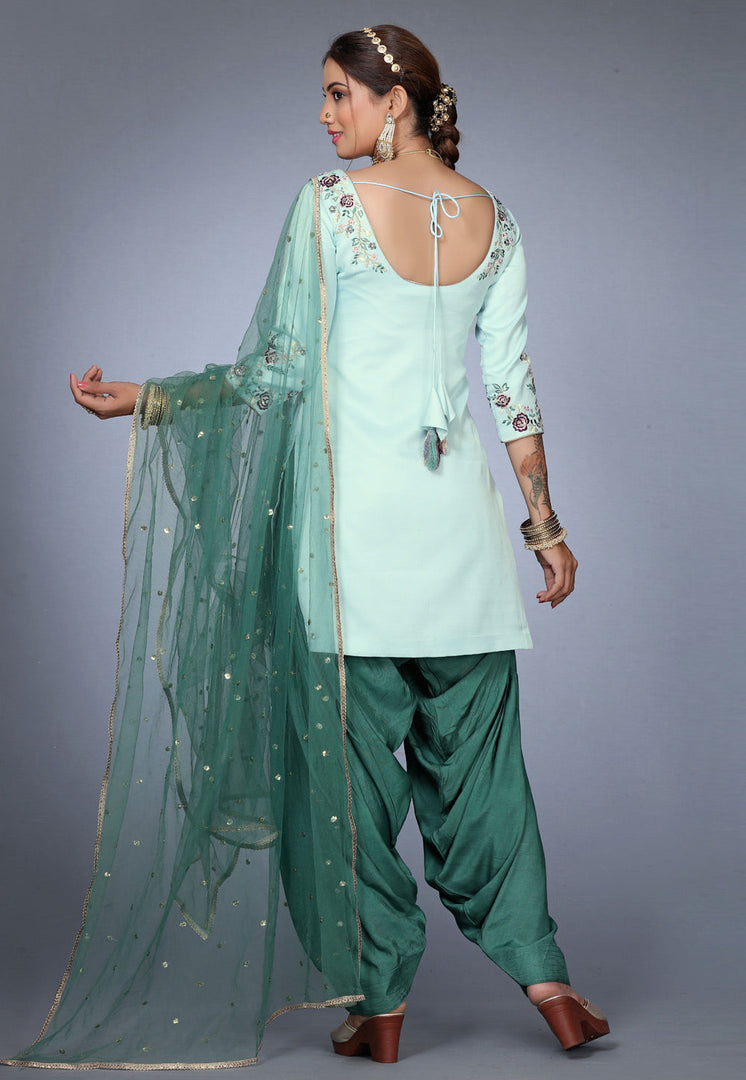 Sky Blue Silk Patiala Salwar Kameez
