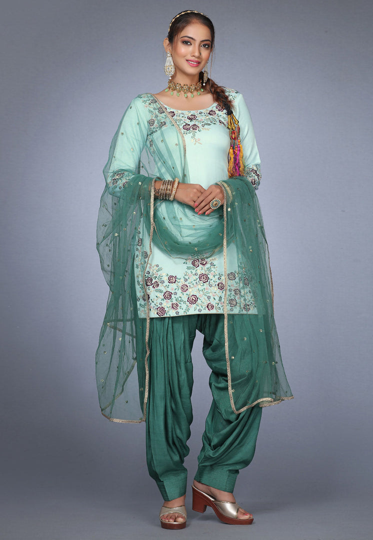 Sky Blue Silk Patiala Salwar Kameez