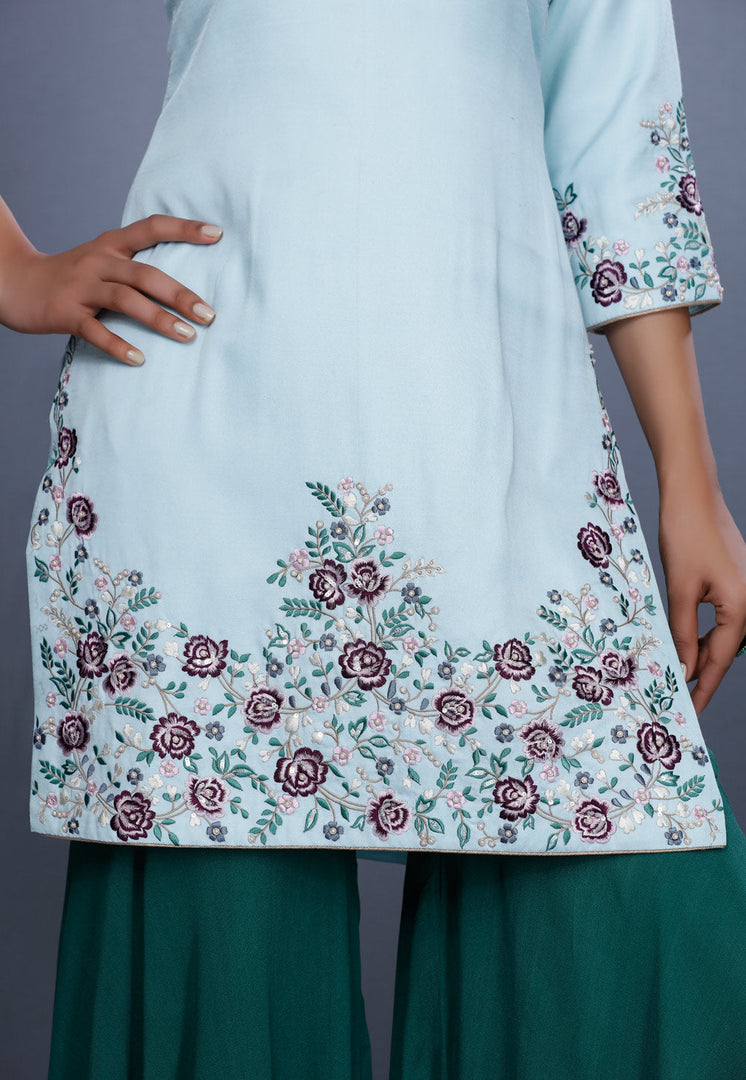 Sky Blue Silk Pakistani Suit