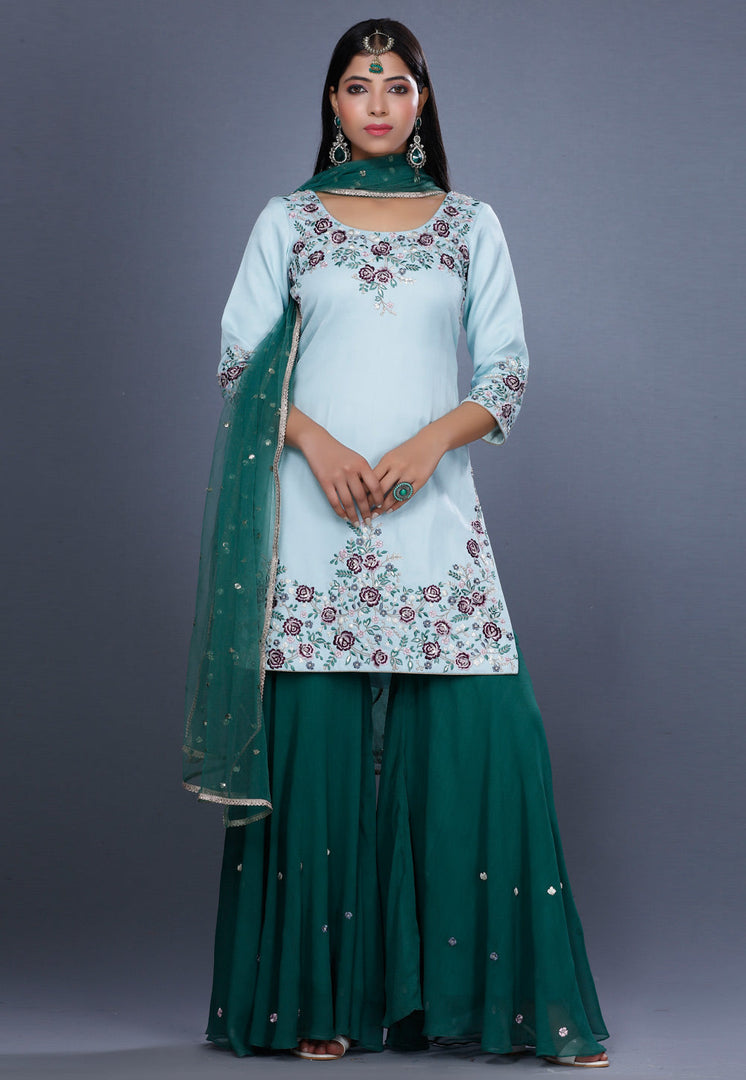 Sky Blue Silk Pakistani Suit