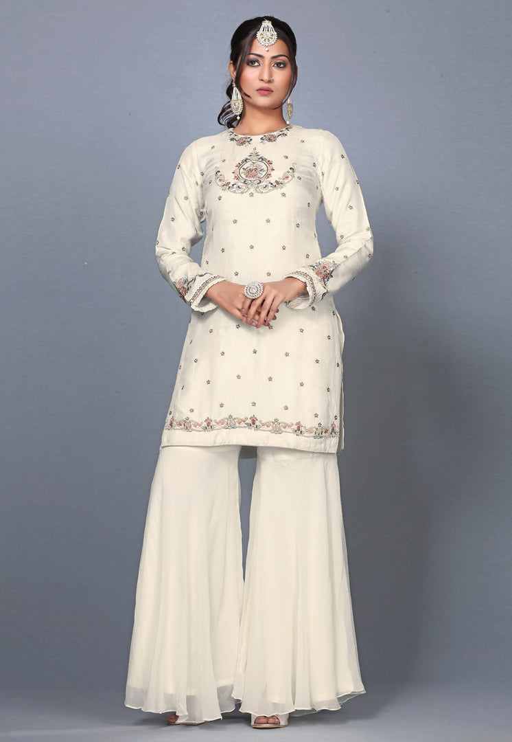 Cream Silk Pakistani Salwar Kameez