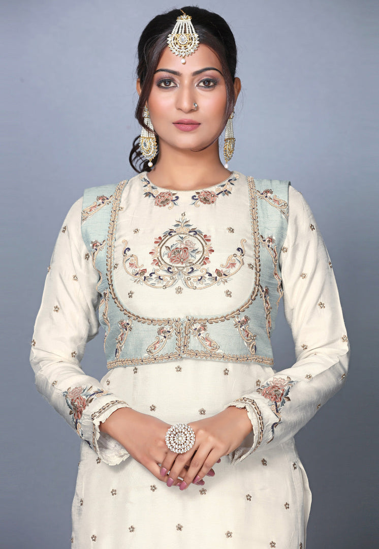 Cream Silk Sharara Suit