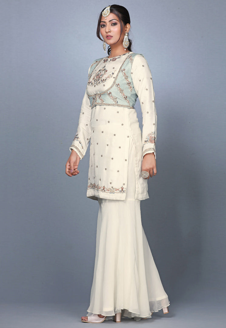 Cream Silk Sharara Suit