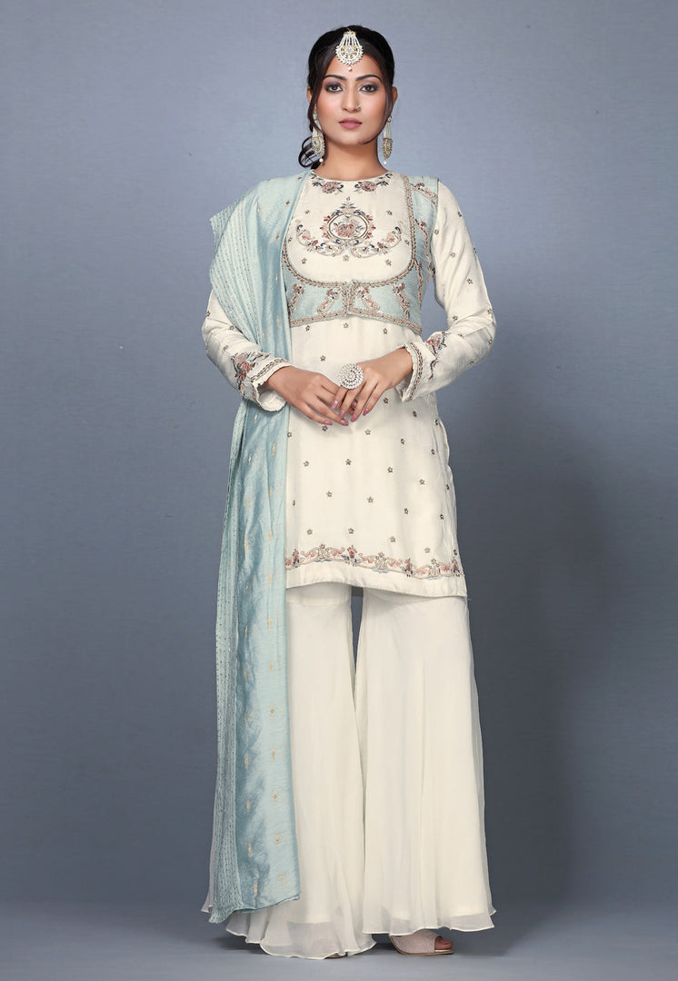 Cream Silk Sharara Suit