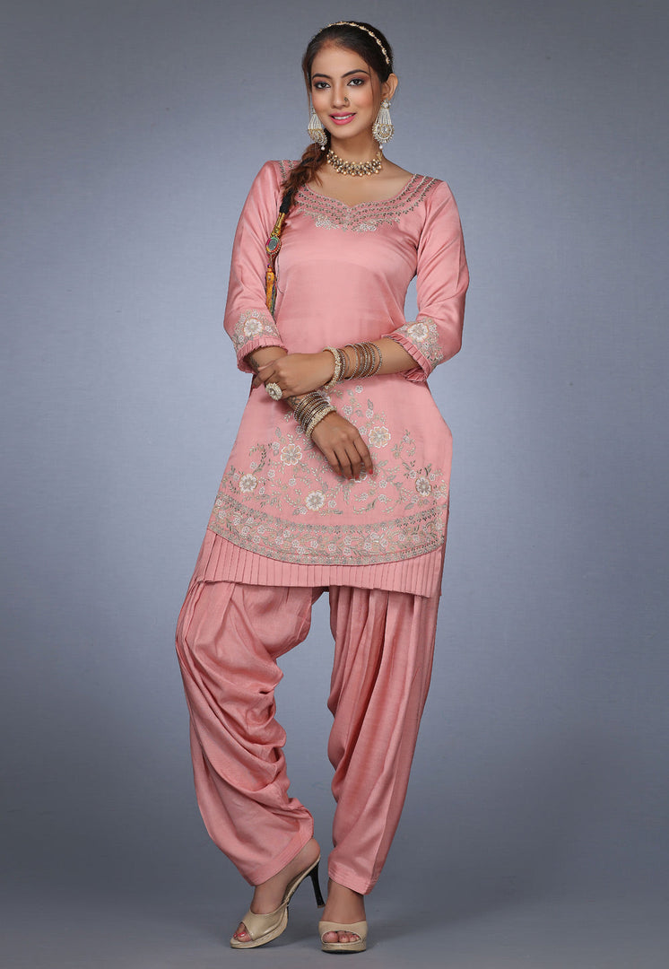 Pink Silk Punjabi Salwar Kameez