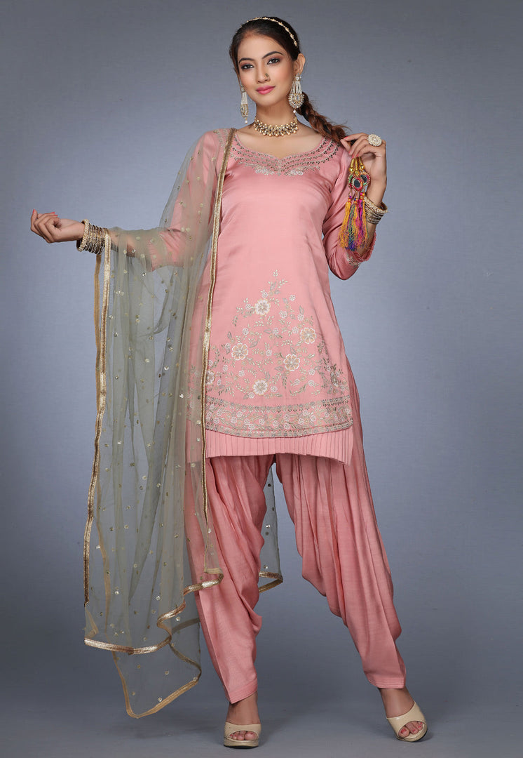 Pink Silk Punjabi Salwar Kameez