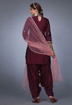 Load image into Gallery viewer, Wine Raw Silk Patiala Suit
