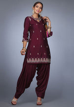 Load image into Gallery viewer, Wine Raw Silk Patiala Suit
