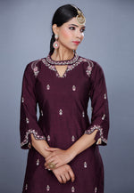 Load image into Gallery viewer, Wine Raw Silk Pakistani Suit
