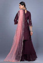 Load image into Gallery viewer, Wine Raw Silk Pakistani Suit
