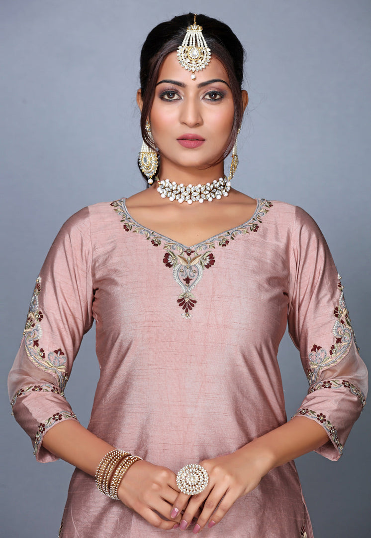 Peach Raw Silk Pakistani Sharara Suit