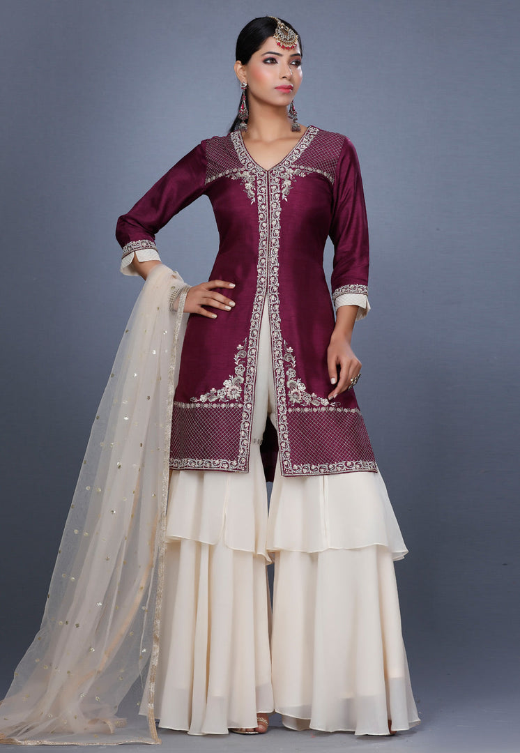 Purple Silk Pakistani Suit