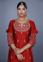 Load image into Gallery viewer, Red Raw Silk Sharara Suit
